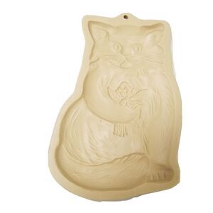 Brown Bag Cookie Art Mold 1983 Cat Holding Flowers Baking Cooking Kitchen Decor